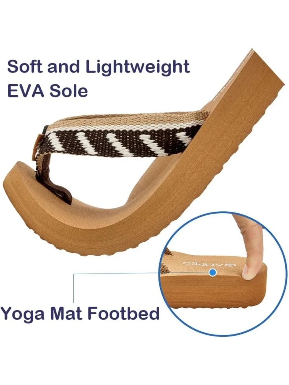 Women's Webbing Stripe Dark Brown Comfortable Flip Flops Summer Thong Sandals